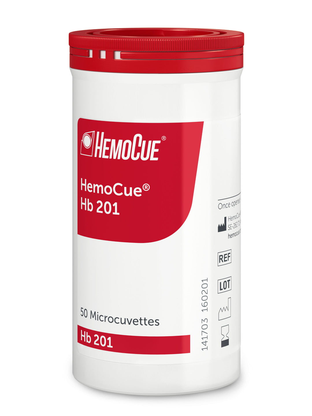 HemoCue<sup>®</sup> Hb 201 Microcuvettes - Vials (4x50, vial/canister). Order code 111716