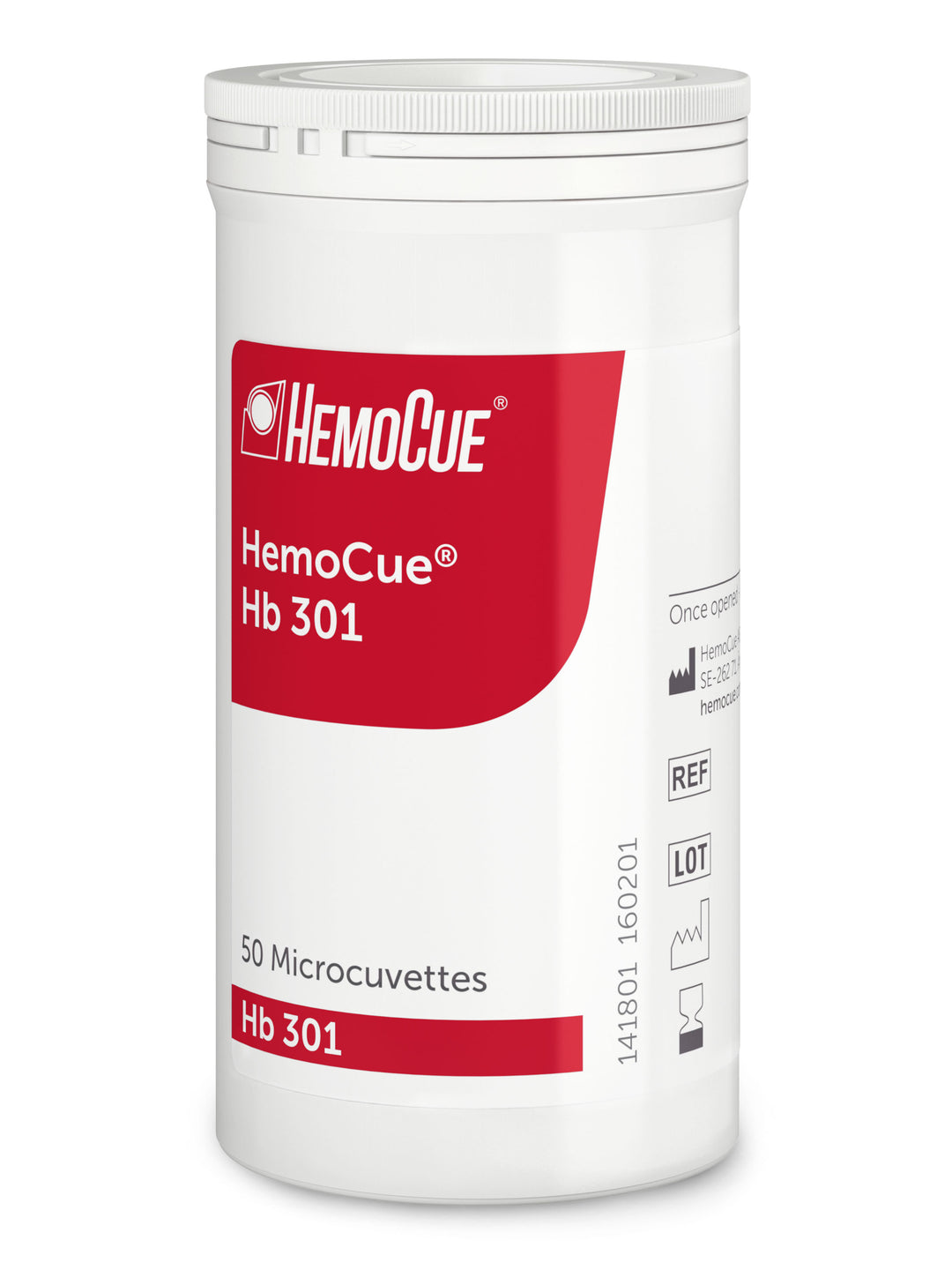 HemoCue<sup>®</sup> Hb 301 Microcuvettes (4x50, vial/canister). Order code 111801