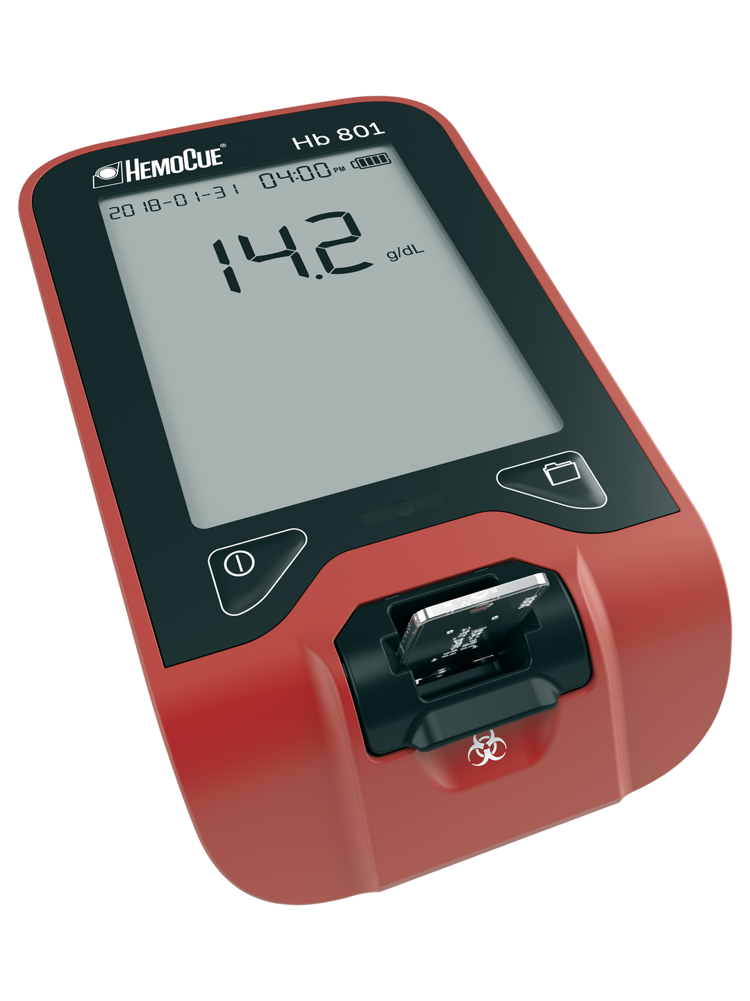 HemoCue<sup>®</sup> Hb 801 Analyzer (g/L. Rechargeable unit, inc. calculated HcT displayed). Order code 121922