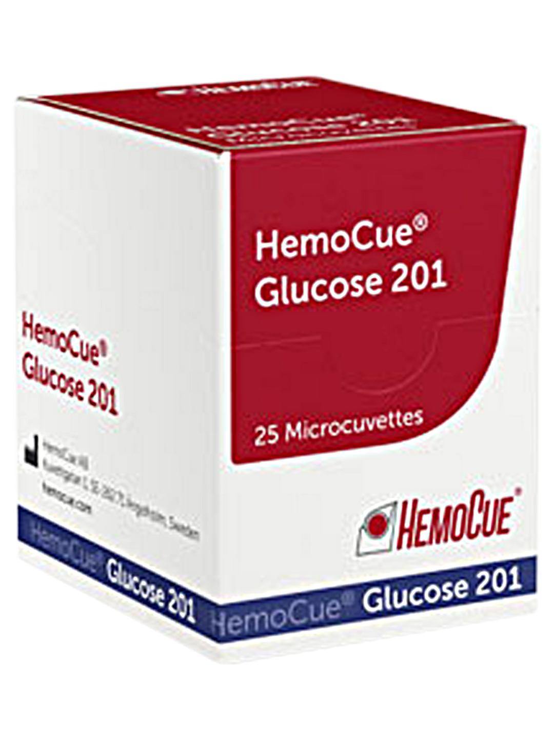 HemoCue<sup>®</sup> Glucose 201 Microcuvettes (4x25, individually wrapped. Refrigerate). Order code 110718.